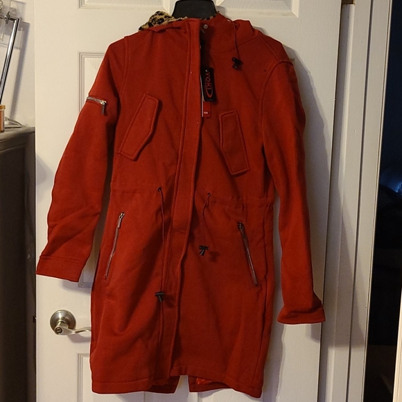 NWT Red leopard print hooded anorak - Picture 1 of 5